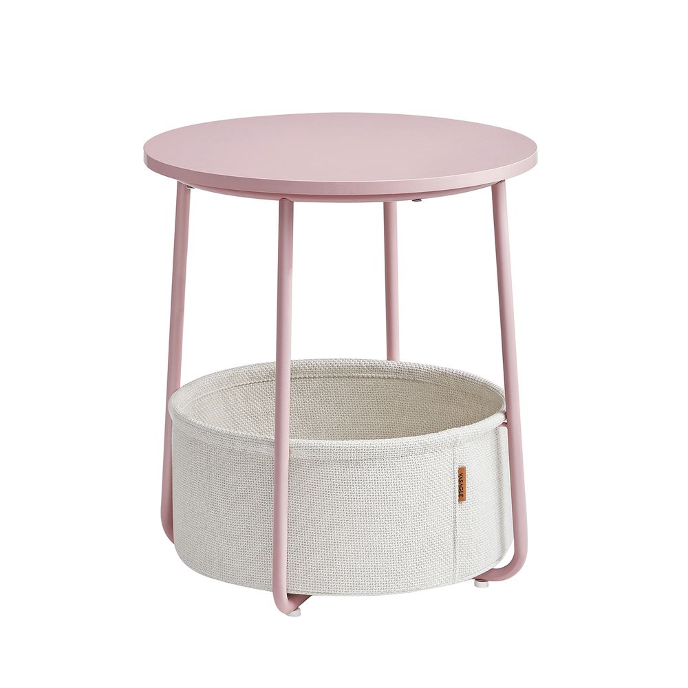 Nancy's Bossico Side Table - Bedside Table - With Storage Basket - Pink / White - Ø 45 x 50 cm