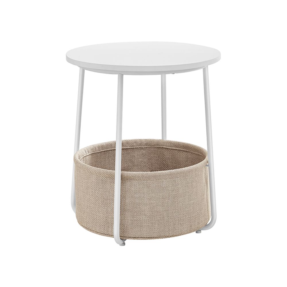 Nancy's Bossico Side Table - Bedside Table - With Storage Basket - White / Beige - Ø 45 x 50 cm