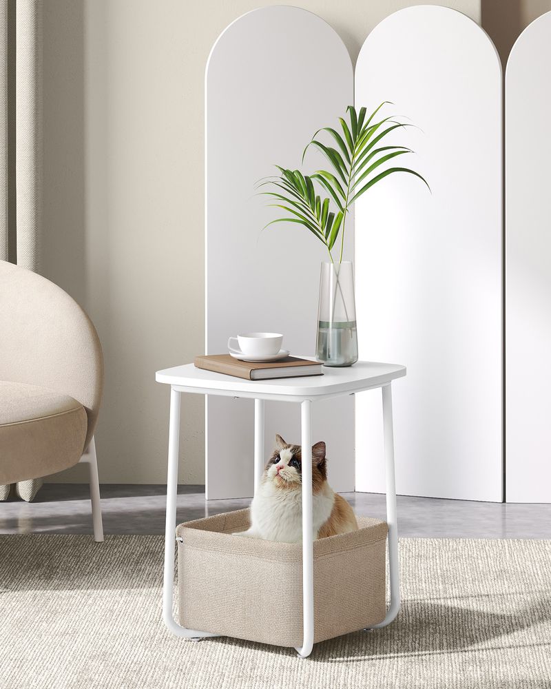 Nancy's Bedonia Side table - Coffee table - Bedside table - Square - White / Camel brown - 40 x 40 x 50 cm