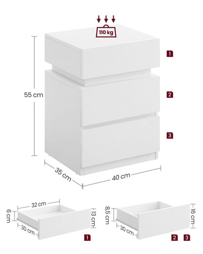 Nancy's Bovalino Nachtkastje - Bijzettafel - LED-Verlichting - Wit - ± 40 x 35 x 55 cm