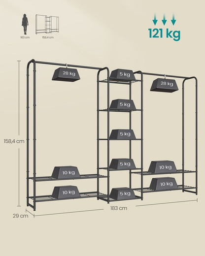 Nancy's Velosa Kledingrek - Kledingstang - Garderobe - Open Kledingkast - Zwart - Staal - ± 30 x 180 x 160 cm