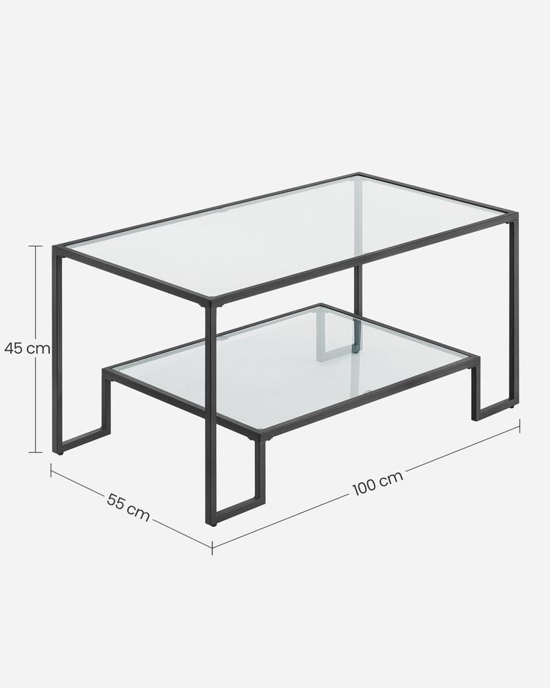 Nancy's Loftus Salontafel Zwart Transparant - Glas - Staal - Modern - 100 x 55 cm x 45 cm