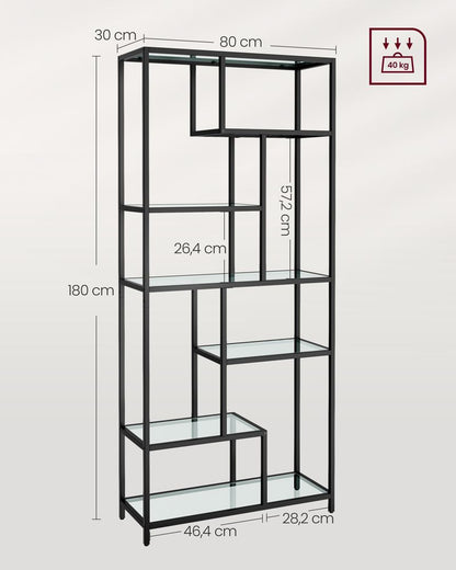 Nancy's Lara Bookcase Gold Transparent - Wall cabinet - Storage cabinet - Standing cabinet - 80 x 30 x 180 cm