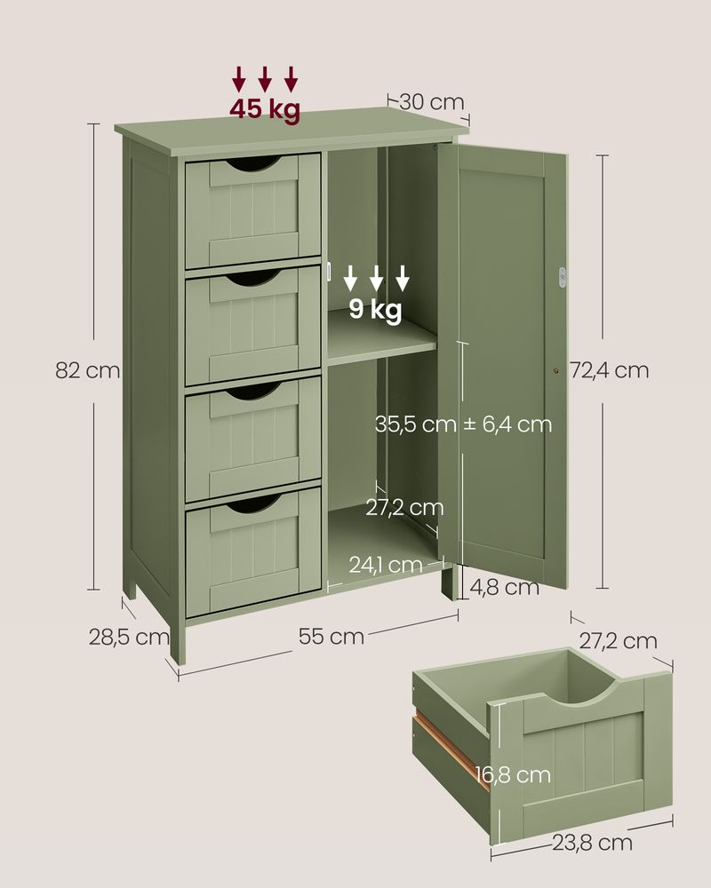 Nancy's Breguardo Badkamerkast - Badkamermeubel - Groen - ± 55 x 30 x 80 cm