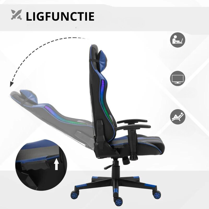 Nancy's Anfo Gamestoel - Gaming Stoel - Ergonomisch - Met LED Licht - Draaibaar - Zwart / Blauw