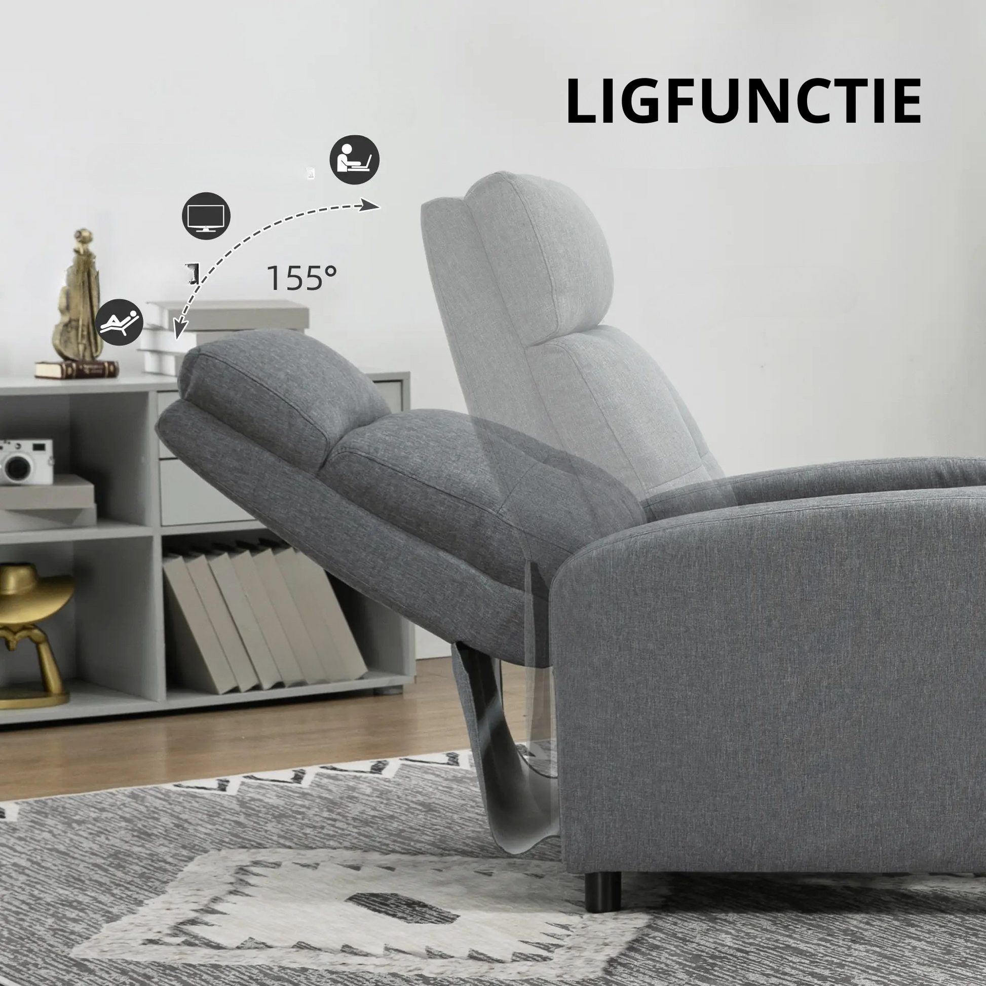 Nancy's Gemieira Relaxfauteuil - Relaxstoel - Loungestoel - Verstelbaar - Grijs - Linnen