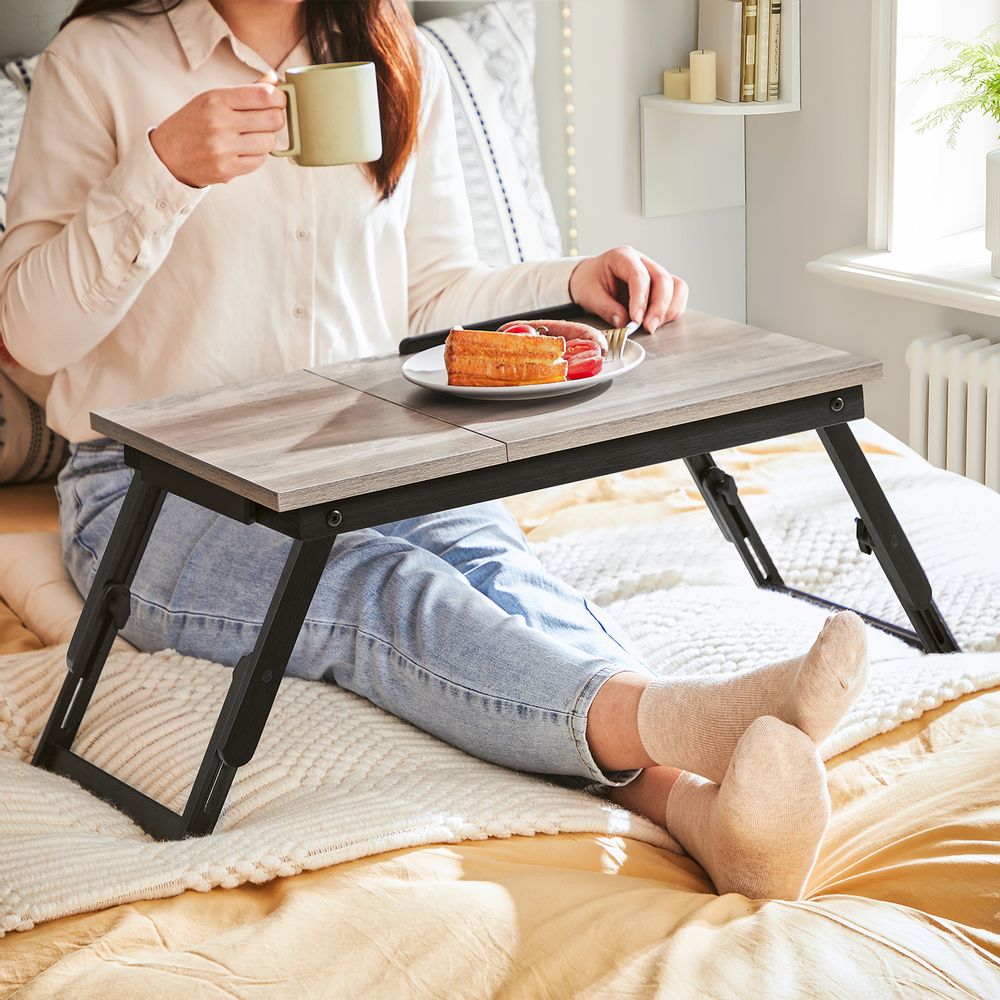 Table pour ordinateur portable Assergi de Nancy - Support pour ordinateur portable - Hauteur réglable - Gris - Bambou