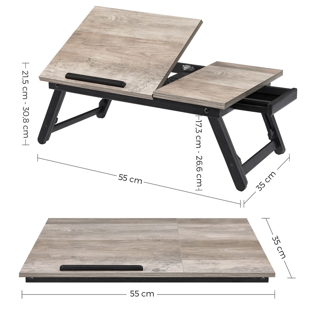 Table pour ordinateur portable Assergi de Nancy - Support pour ordinateur portable - Hauteur réglable - Gris - Bambou