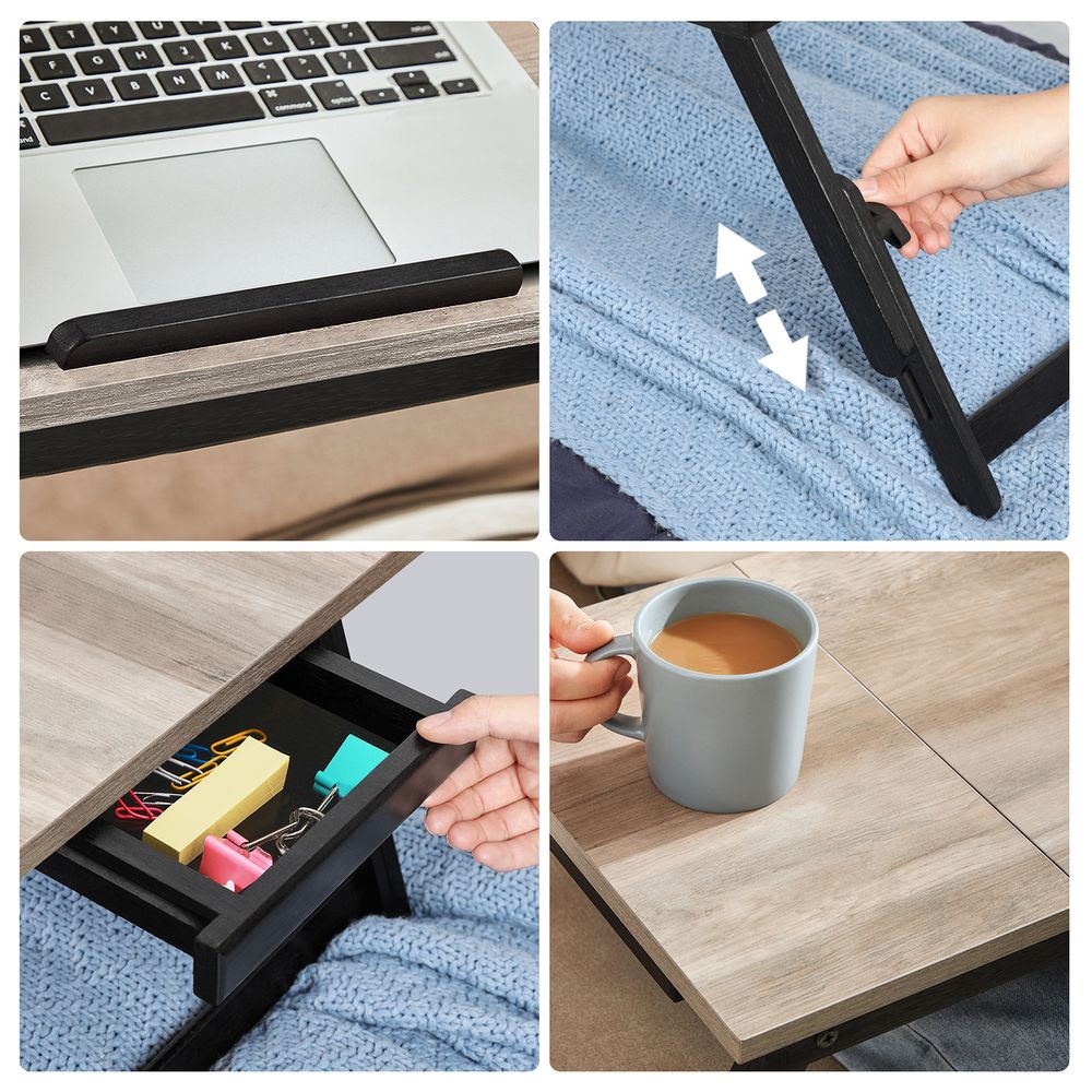 Table pour ordinateur portable Assergi de Nancy - Support pour ordinateur portable - Hauteur réglable - Gris - Bambou