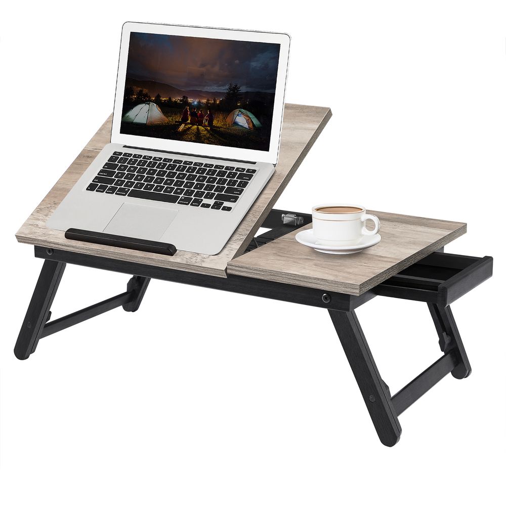 Table pour ordinateur portable Assergi de Nancy - Support pour ordinateur portable - Hauteur réglable - Gris - Bambou