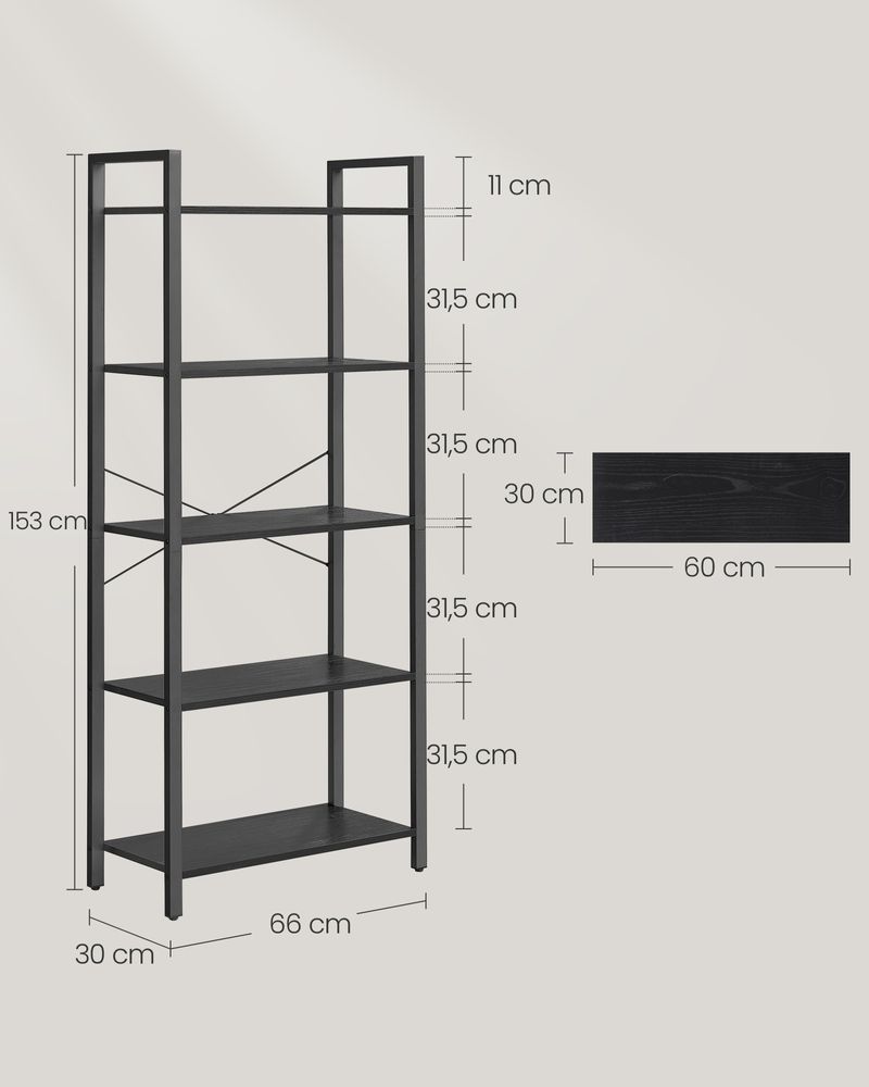 Nancy's Barletta Wall Cabinet - Bookcase - Black - ± 65 x 30 x 155 cm