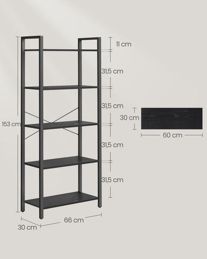 Nancy's Barletta Wandkast - Boekenkast - Zwart - ± 65 x 30 x 155 cm