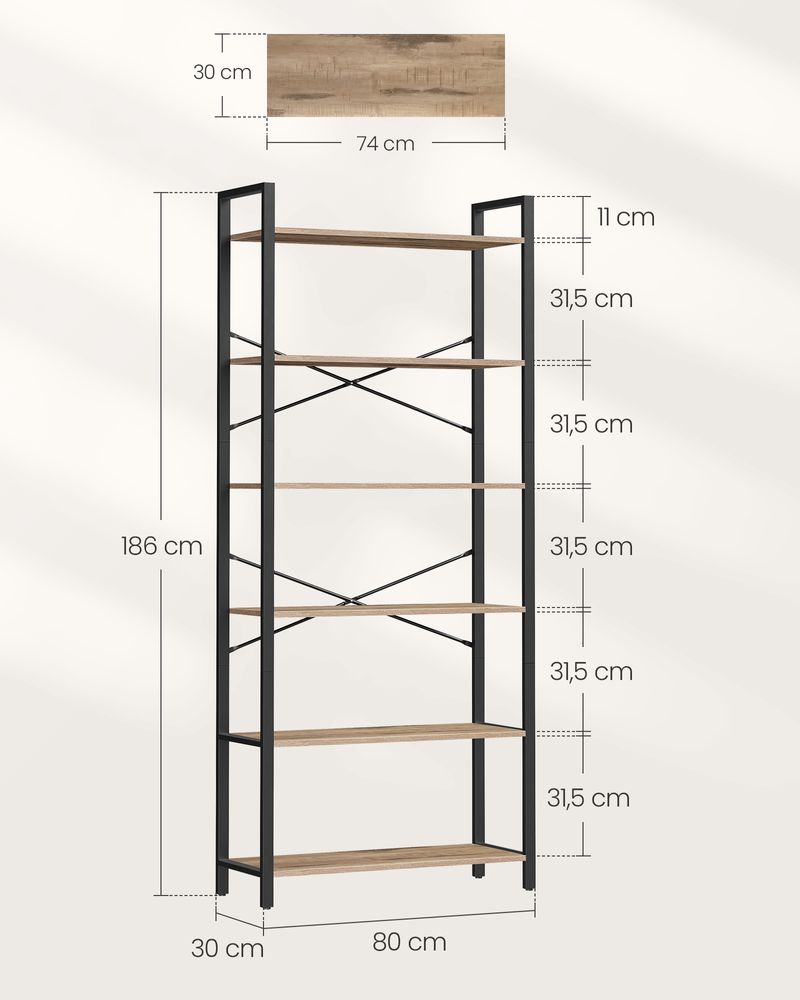 Nancy's Baschi Wandkast - Boekenkast - Bruin / Zwart - ± 80 x 30 x 185 cm