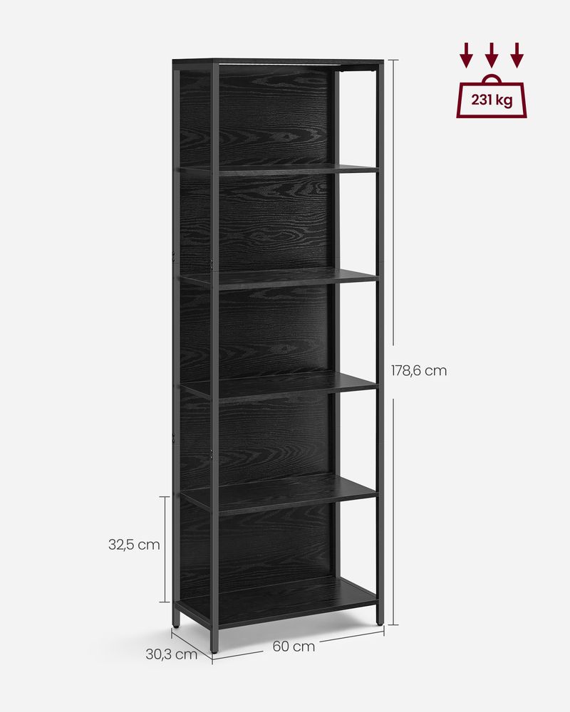 Nancy's Dornelas Wandkast - Boekenkast - LED-verlichting - Zwart - 60 x 30 x 180 cm