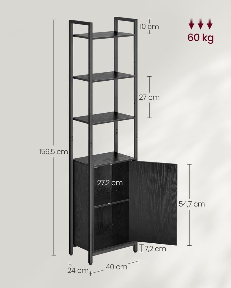 Nancy's Barcis Wandkast - Boekenkast - Opbergkast - Ebbenhout Zwart - ± 40 x 25 x 160 cm