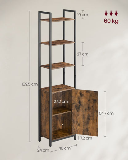 Nancy's Bareggio Wandkast - Boekenkast - Opbergkast - Bruin / Zwart - ± 40 x 25 x 160 cm