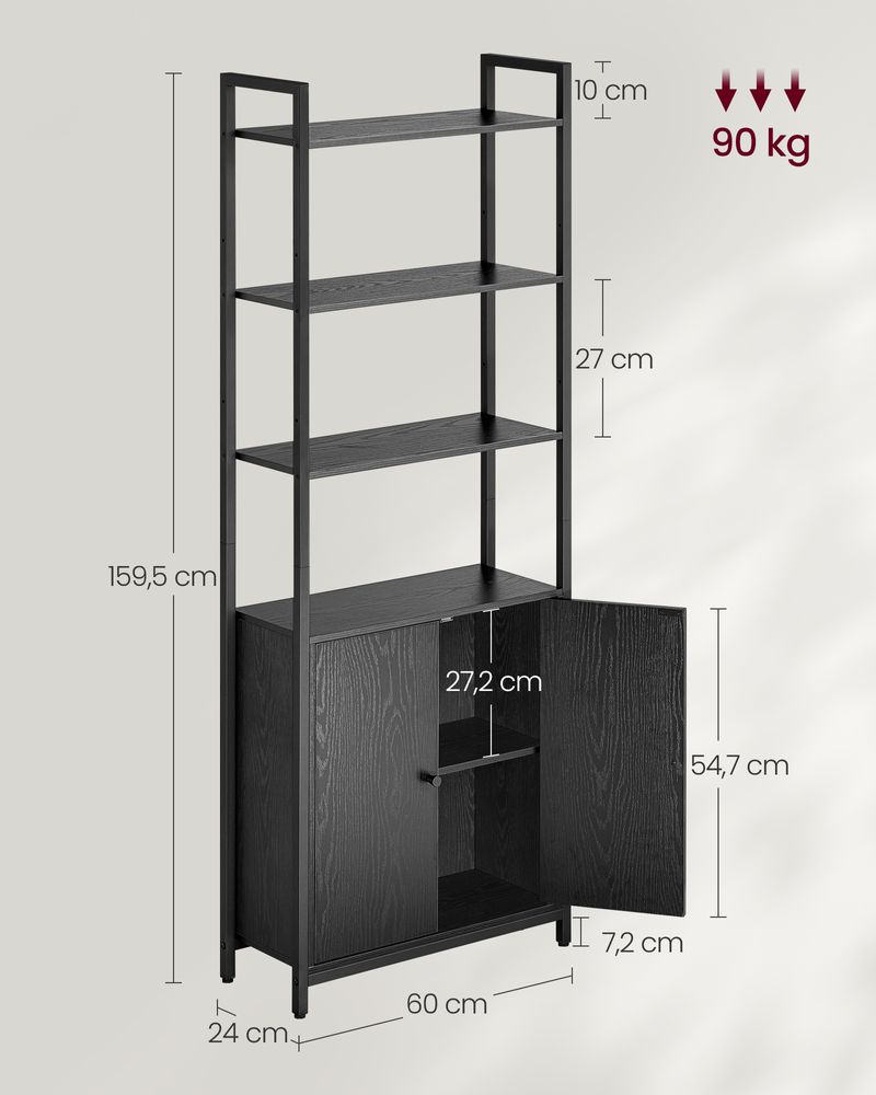 Nancy's Bardolino Wandkast - Boekenkast - Opbergkast - Ebbenhout Zwart - ± 60 x 25 x 160 cm