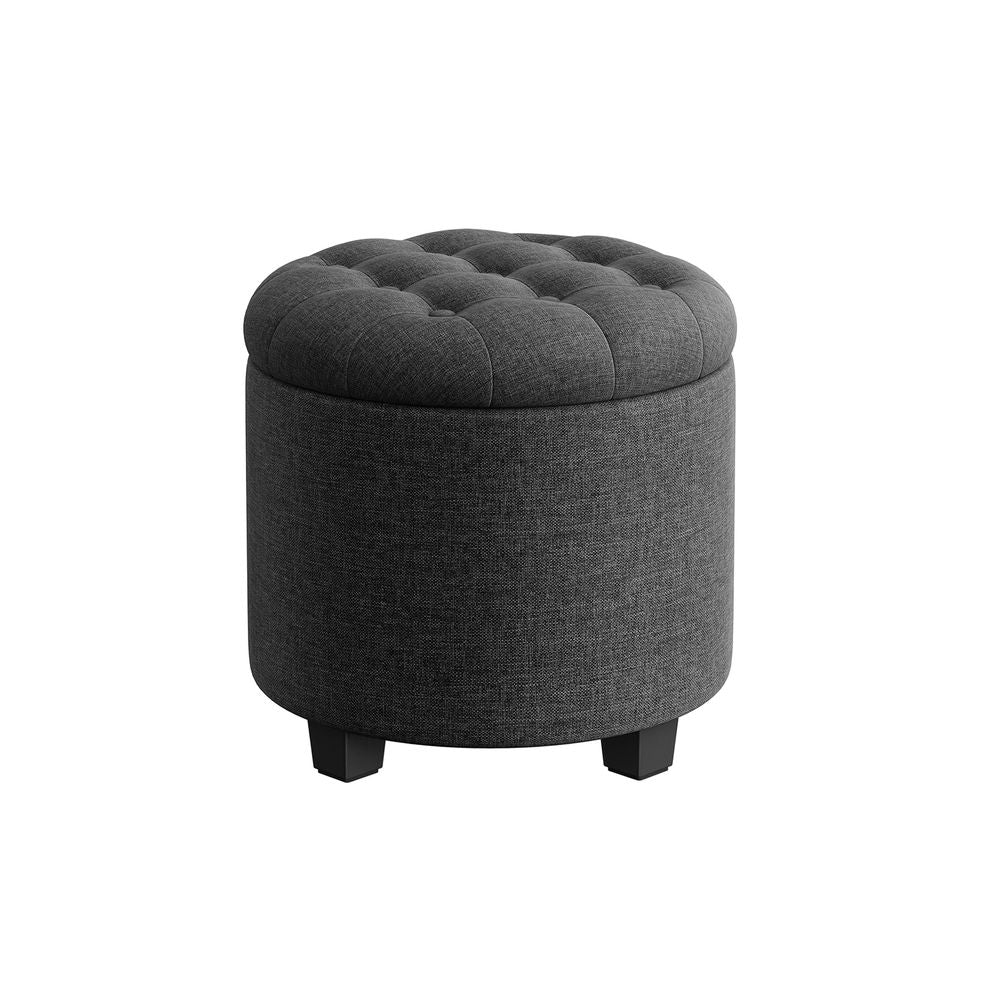 Nancy's Sequeiros Stool - Footstool - Storage bench - Pouf - Grey - Linen - ± Ø 45 x 45 cm