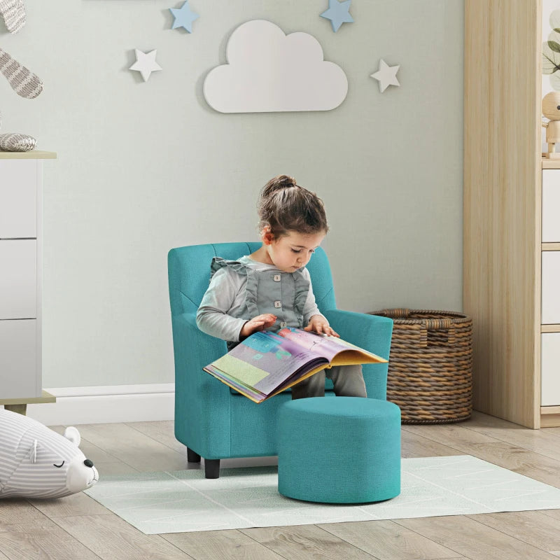 Nancy's Ivy Kinderstoel - Kinderfauteuil - Kinderbankje met Hocker - Blauw