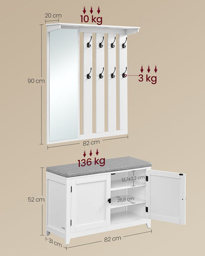 Nancy's Moita Garderobeset - Wandkapstok - Opbergbank - Schoenenkast - Spiegel - Wit