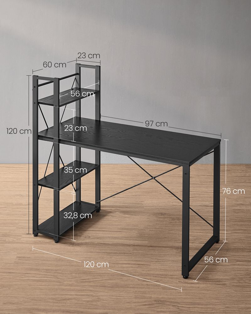 Nancy's Arpino Bureau - Computertafel - Laptoptafel - Zwart - ± 120 x 55 x 120 cm