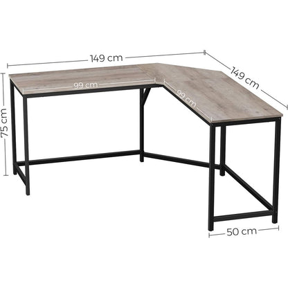 Nancy's Arzana Hoekbureau - Computertafel - Laptoptafel - Bureau - Grijs / Zwart - ± 150 x 150 x 75 cm