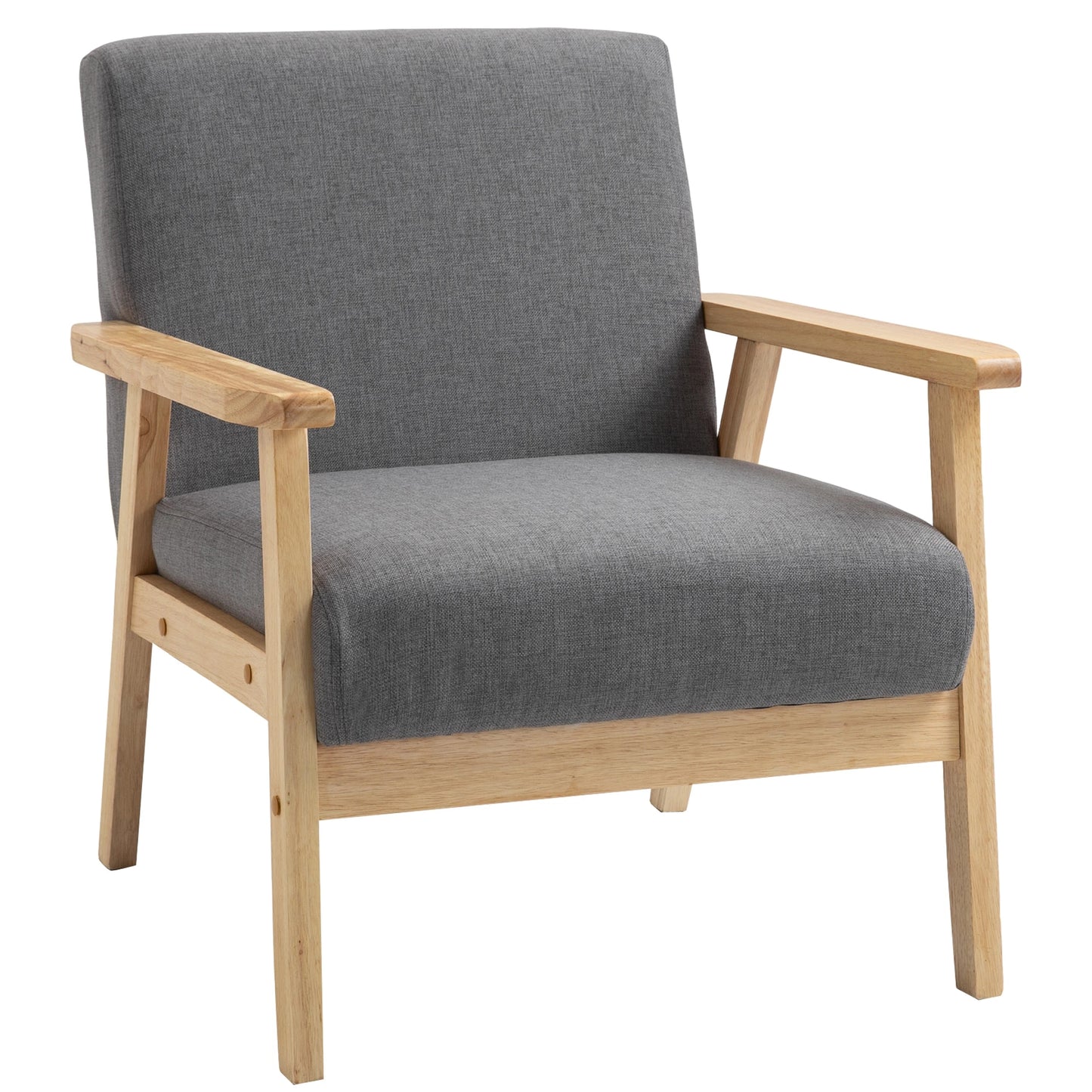 Nancy's Nespereira Fauteuil - Accentfauteuil - Relaxstoel - Scandinavisch - Grijs / Natuurlijk - Linnen / Grenenhout