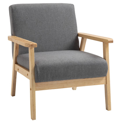 Nancy's Nespereira Fauteuil - Accentfauteuil - Relaxstoel - Scandinavisch - Grijs / Natuurlijk - Linnen / Grenenhout