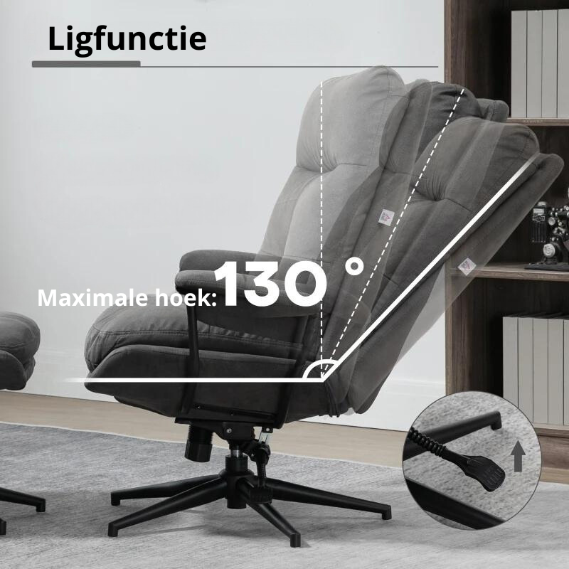 Nancy's Conde Relaxfauteuil - Relaxstoel - Ligstoel - Verstelbare Rugleuning - Draaibaar - Grijs / Zwart