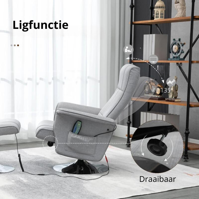 Nancy's Gemeos Massagestoel - Relaxfauteuil - Relaxstoel - 8 Massagepunten - Verstelbare rugleuning - Grijs