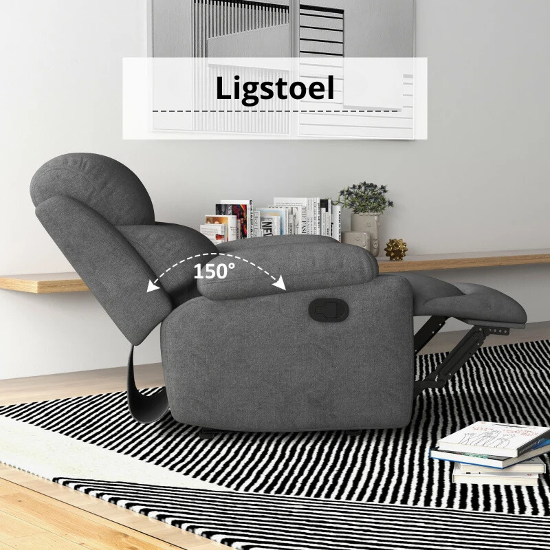 Nancy's Bustos Relaxfauteuil - Relaxstoel - Ligstoel - Verstelbare Rugleuning - Grijs - Linnen