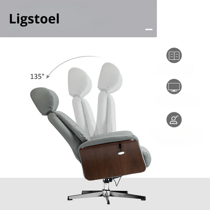 Nancy's Valbom Relaxfauteuil met Voetenbank - Relaxstoel - Fauteuil - Loungestoel - Lichtgrijs - Kuntstleer