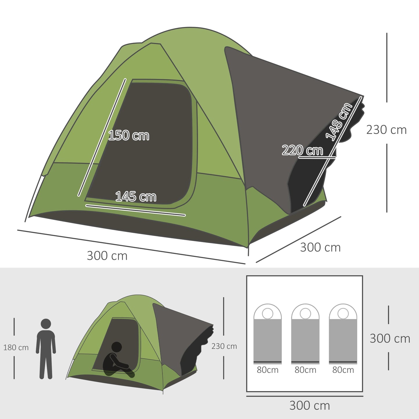 Nancy's Amherst Kampeertent - Camping Tent - Autotent - 4-5 personen - Groen - 300 x 300 x 230 cm