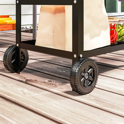 Nancy's Cirella Serveerwagen - Barbecuetrolley - Trolley voor buiten - Zwart / Zilver - ± 100 x 50 x 80 cm