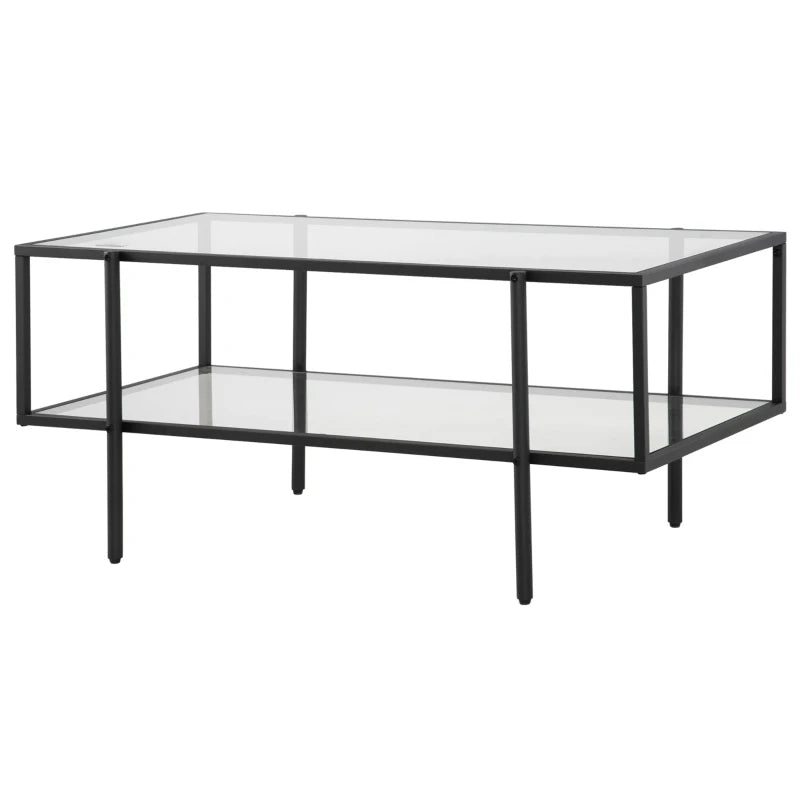 Nancy's Lavradas Salontafel - Koffietafel - Zwart - Glas / Staal - ± 100 x 55 x 45 cm