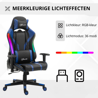 Nancy's Anfo Gamestoel - Gaming Stoel - Ergonomisch - Met LED Licht - Draaibaar - Zwart / Blauw