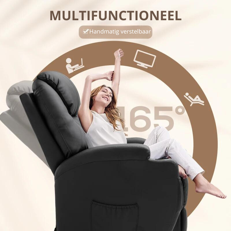 Nancy's Alicudi Massagestoel - Relaxstoel - Relaxfauteuil - Verstelbare Rugleuning - Zwart - Kunstleer