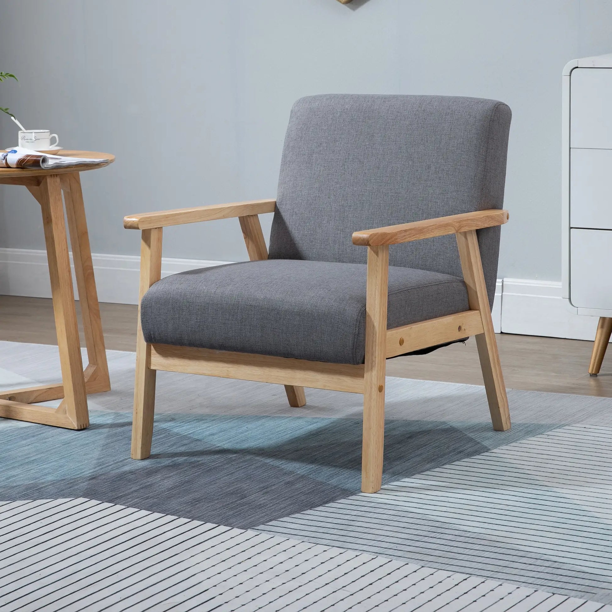 Nancy's Nespereira Fauteuil - Accentfauteuil - Relaxstoel - Scandinavisch - Grijs / Natuurlijk - Linnen / Grenenhout