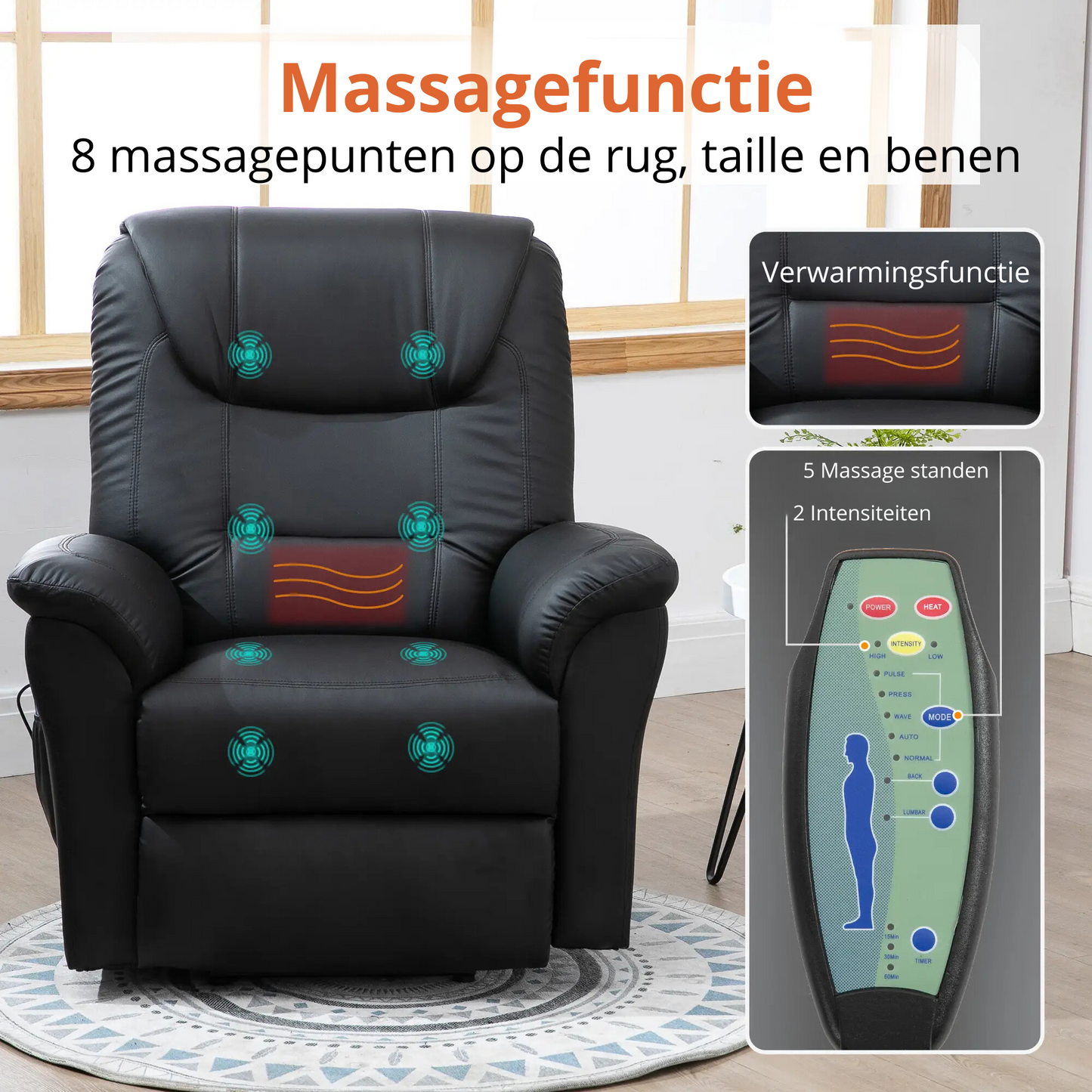 Nancy's Fatela Sta op stoel - Opsta stoel - Seniorenstoel - Massagestoel - Relaxfauteuil - Zwart - Kunstleer