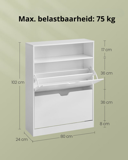 Nancy's Brentinoco Shoe Cabinet - Shoe Rack - White - ± 80 x 25 x 100 cm