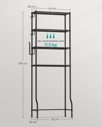 Nancy's Bentivoglio Toiletkast - Toilet Meubel - Badkamerrek - Wasmachinerek - Zwart - Staal - ± 60 x 30 x 175 cm