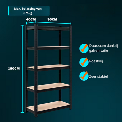 Nancy's Acton Stellingkasten - Opbergrek - Stellingrek - Set van 2 - Zwart - Staal - 90 x 40 x 180 cm