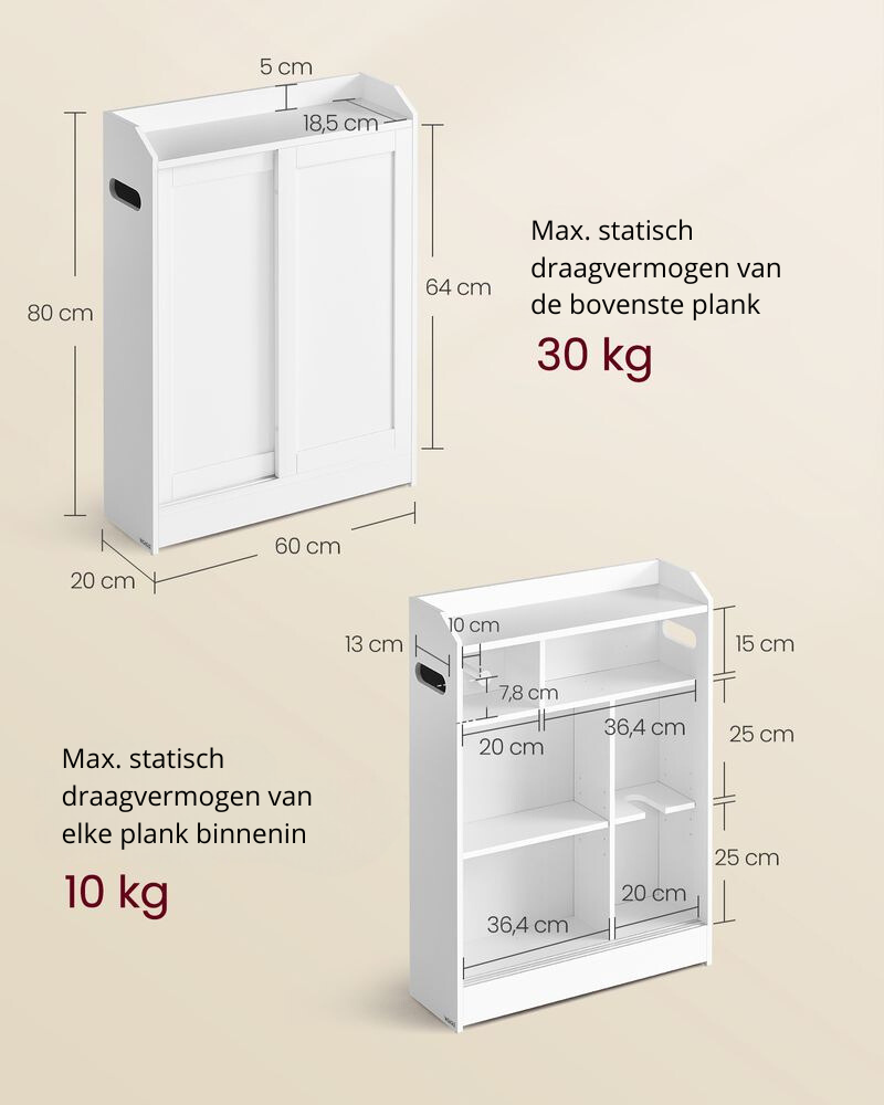 Nancy's Britelo Badkamerkast - Badkamermeubel - Wit - 20 x 60 x 80 cm