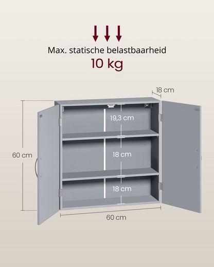 Nancy's Besozzo Badkamerkast Hangend - Badkamermeubel - Grijs - ± 60 x 20 x 60 cm