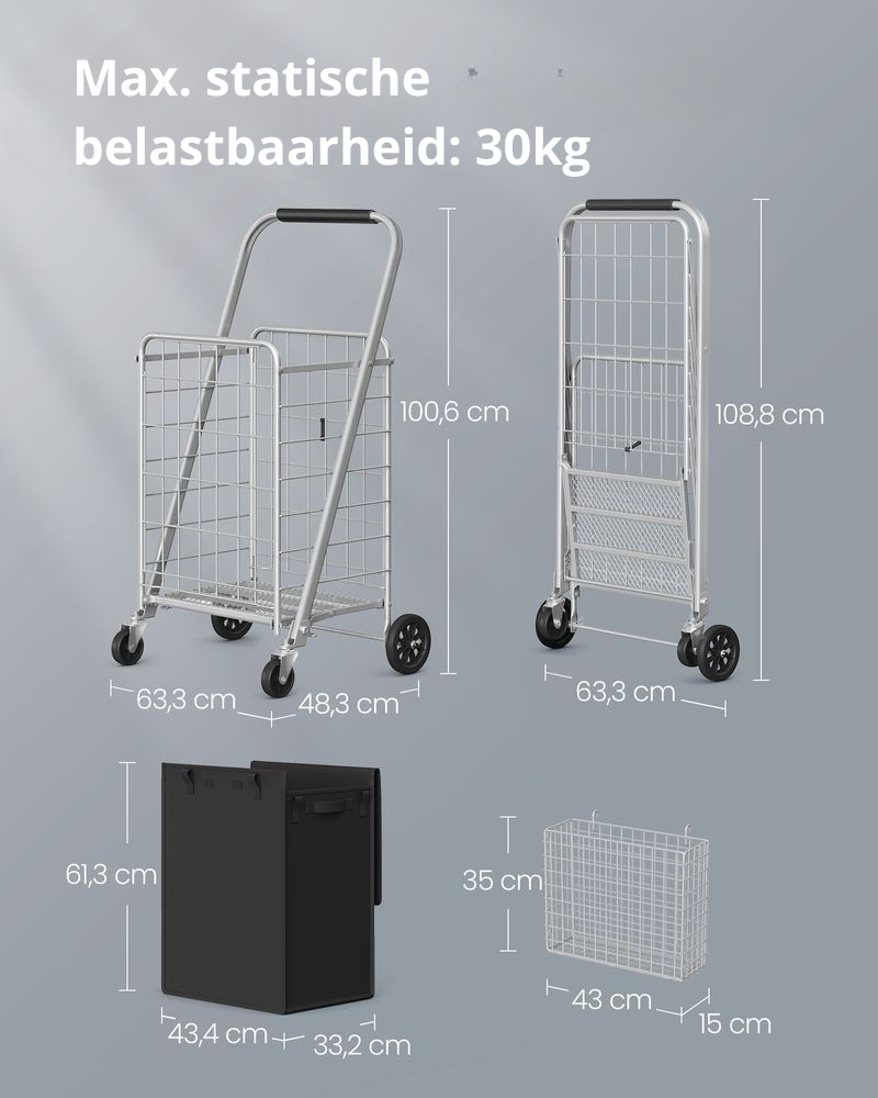 Nancy's Camacha Boodschappentrolley - Boodschappenwagen - Boodschappenkar - Grijs - 88 Liter