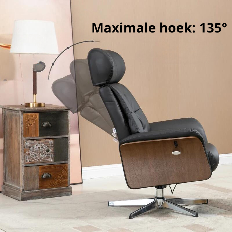 Nancy's Barco Relaxfauteuil - Relax stoel - Ligstoel - Met voetenbankje - Verstelbaar - 360° draaibaar - Zwart - Kunstleer / Staal