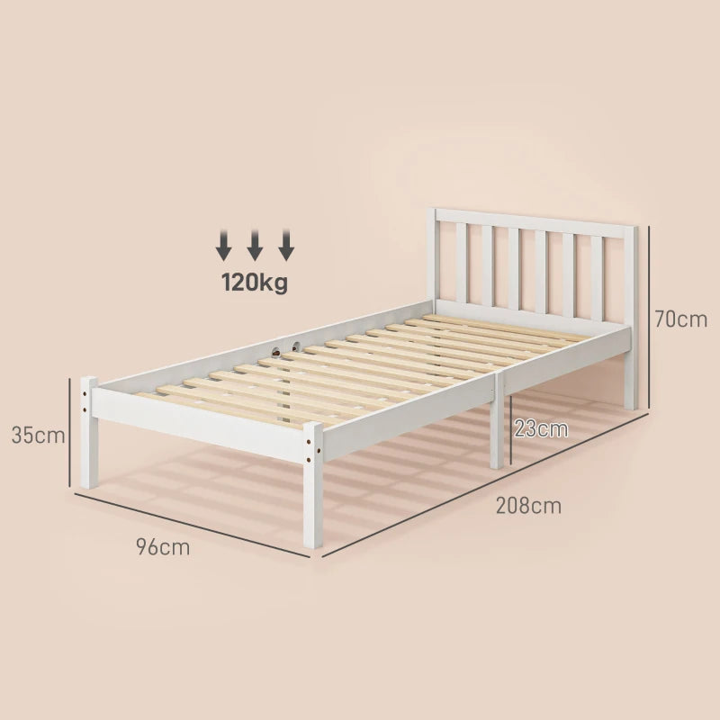 Nancy's Crestuma Logeerbed - Eenpersoonsbedframe - 1-Persoons bed - Wit - Dennenhout - ± 210 x 95 x 70 cm