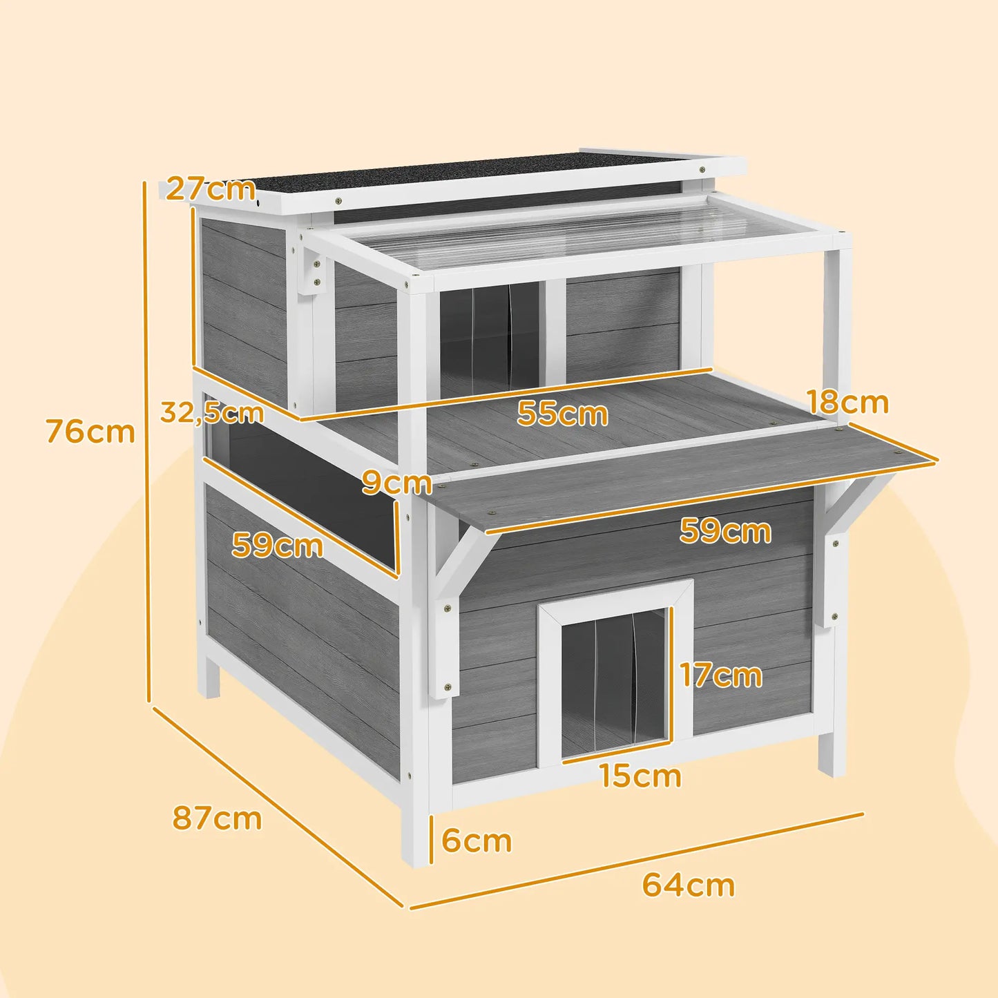 Nancy's Luzim Kattenhuis - Kattengrot - Kattenvilla - Lichtgrijs / Wit - Dennenhout - ± 65 x 85 x 75 cm