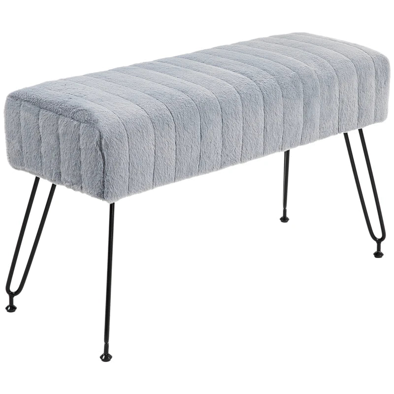 Banc Gondoriz de Nancy - Banc de couloir - Canapé - Gris - Fausse fourrure - ± 80 x 30 x 45 cm