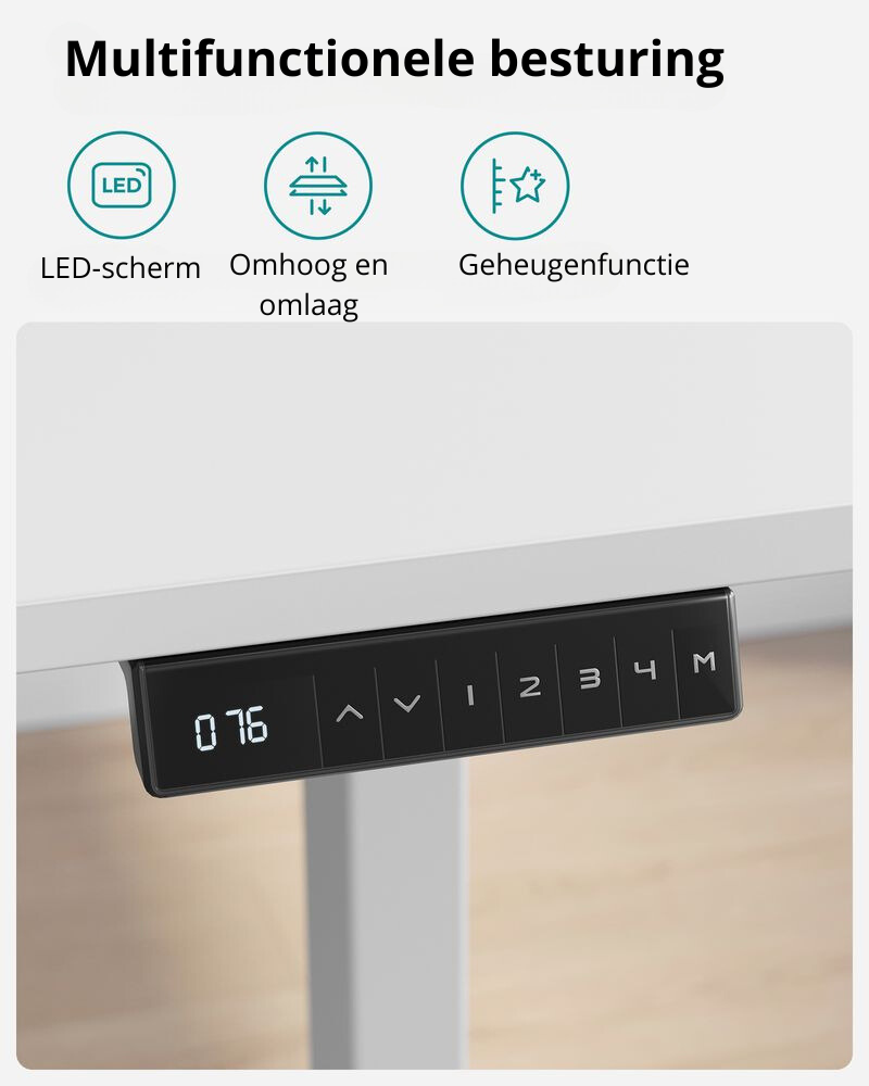 Nancy's Asiago Verstelbaar Bureau - Zit-Sta Bureau - Elektrisch Bureau - Wit - 120 x 60 x 71-117 cm